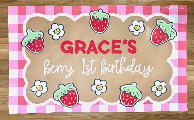 Ella's real hand-painted Grace's berry 1st birthday banner